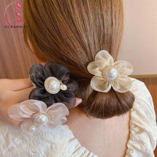 OCEANMAP Sweet Rubber Band Girls Mesh Flower Hair Rope Pearl Women Korean Temperament Hair Accessories/Multicolor