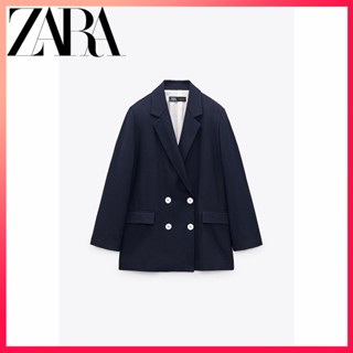 Zara ใหม่ เสื้อแจ็กเก็ตสูท กระดุมสองแถว สําหรับผู้หญิง