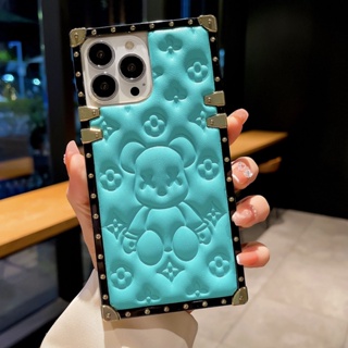 For Xiaomi Mi POCO M3 Redmi 9T Note9 Note10 Note11 Pro Note9S Note10S Note11S Fashion Bear Pattern Leather Square Phone Case