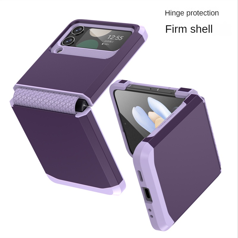 SAMSUNG Hoce 2In1 Heavy Dutyเกราะบานพับป้องกันเคสโทรศัพท์สําหรับSamsung Galaxy ZFlip3 ZFlip4 ZFlip5 zflip6 5G MatteกันกระแทกTPU-Frameสี่มุมกันกระแทกปกหลัง