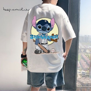 เสื้อยืดแขนสั้น ผ้าฝ้าย พิมพ์ลายการ์ตูน Stitch ขนาดใหญ่ แฟชั่นสําหรับผู้ชาย และผู้หญิง