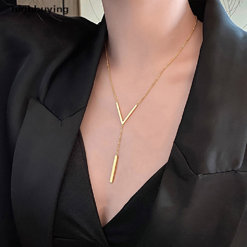 [highbuying] สร้อยคอโซ่ สเตนเลส รูปตัว V ยาว เซ็กซี่ กระดูกไหปลาร้า ผู้หญิง และเด็กผู้หญิง สเตนเลส สีทอง สร้อยคอโซ่ เครื่องประดับ ปาร์ตี้ สินค้าใหม่