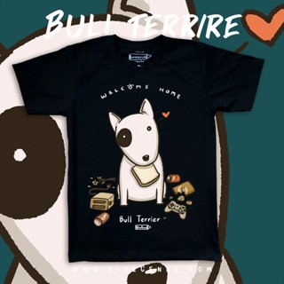 NEXBull Terrier " welcome home " Dog on Black t-shirt เสื้อยืด พรีเมี่ยม สีดำ ลายน้องหมาบูลเทอร์เรีย