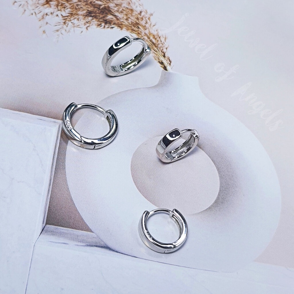 ต่างหูเงินแท้ S925 รุ่น Cozy ต่างหูห่วงเรียบเงินแท้ทั้งชิ้น ขอบเหลี่ยม Silver925 ต่างหูผู้ชาย