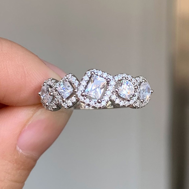 925 เงินสเตอร์ลิงโมเดิร์นเรขาคณิตคริสตัล Cubic Zirconia แหวนแฟชั่นผู้หญิงหรูหราแฟชั่นแหวนแต่งงานหญิงสวมใส่ทุกวันเครื่องประดับงบ