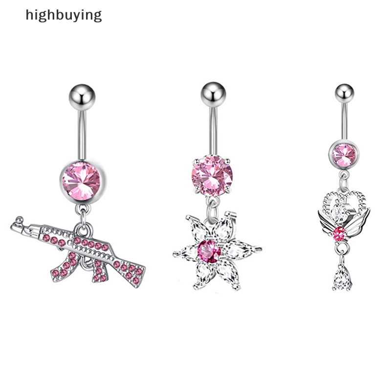 [highbuying] แฟชั่น โรแมนติก สีชมพู หัวเข็มขัด รูปหัวใจ เพทาย ปุ่มท้อง เครื่องประดับสําหรับผู้หญิง เครื่องประดับร่างกาย สินค้าใหม่