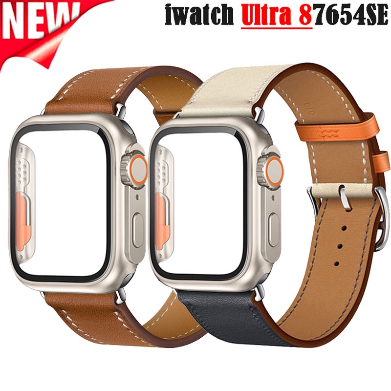 สายนาฬิกาข้อมือหนัง พร้อมเคส สําหรับ iWatch Band 44 มม. 40 มม. 41 มม. 45 มม. Apple Watch Series 8 7 6 5 4SE