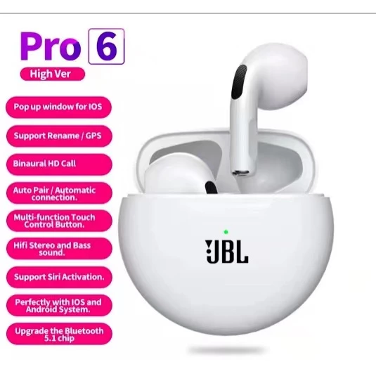 Original Pro 6 TWS หูฟังไร้สายบลูทูธ Touch Control 9d ชุดหูฟังสเตอริโอสําหรับสมาร์ทโฟน thumbnail 10