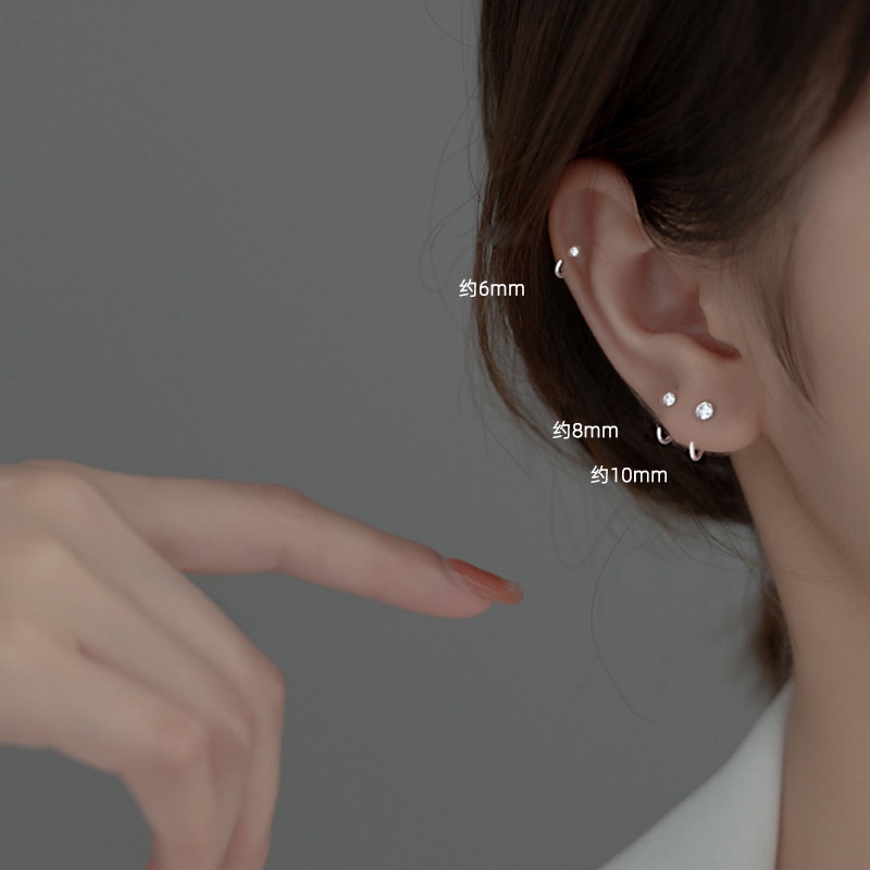 Jojo COCO ต่างหูเงิน S925 ประดับเพทาย ลายดอกไม้ 6 8 10 มม.