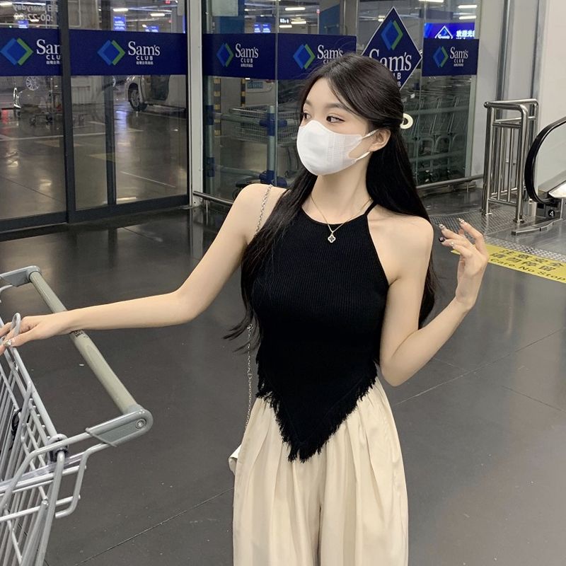 ผู้หญิงฤดูร้อนเชือกแขวนคอคอพู่ไม่สม่ําเสมอถักสายรัดยกทรง