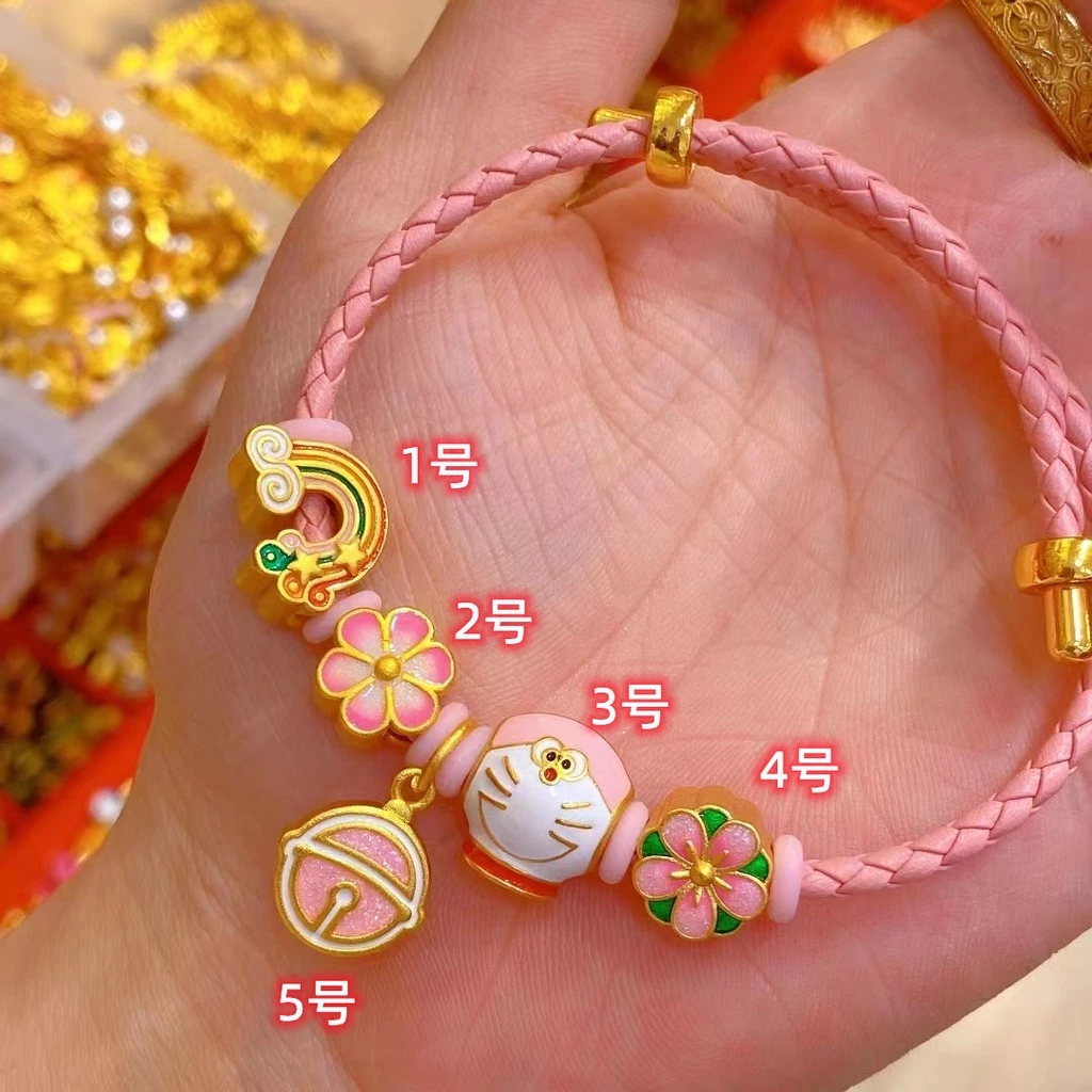 สร้อยข้อมือจี้ลูกปัดหุ่นยนต์แมวดอกพีชกระดิ่งเงียบสีชมพู thumbnail 3