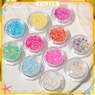 ✧ Ready Stcok 1กล่อง Nail Art Mermaid Bubble Bead Ornament Mocha Aurora Phantom Glass Diamond Size Mixed Jewelry Manicure Tool For Nail Shop 12 Colors Higher