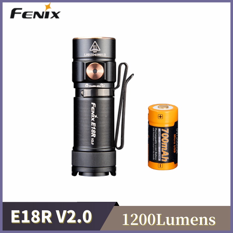 Fenix E18R V2.0 USB Type-C ไฟฉาย แบบชาร์จไฟได้ ขนาดกะทัดรัดพิเศษ 1200Lumens Cree XP-L HI LED ไฟฉาย พร้อมแบตเตอรี่