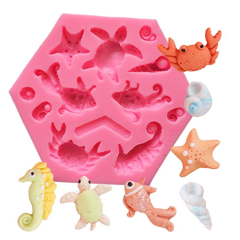 แม่พิมพ์เค้ก Seahorse Sea Turtle ปูปลาทอง DIY มูสน้ําตาลเปลี่ยนซิลิโคนตกแต่งเครื่องมืออบ