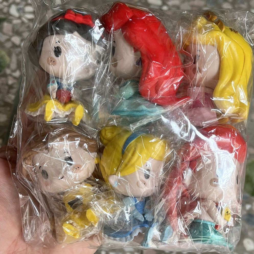 โมเดลตุ๊กตาฟิกเกอร์ PVC เจ้าหญิงดิสนีย์ Q Version Snow White Cinderella Ariel Bella Aurora สําหรับตกแต่งเค้ก 6 ชิ้น ต่อชุด