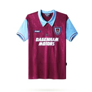 เสื้อกีฬาแขนสั้น ลายทีมชาติฟุตบอล West Ham 1995-97 West Ham ชุดเหย้า สไตล์วินเทจ ไซซ์ S-XXL สําหรับผู้ชาย