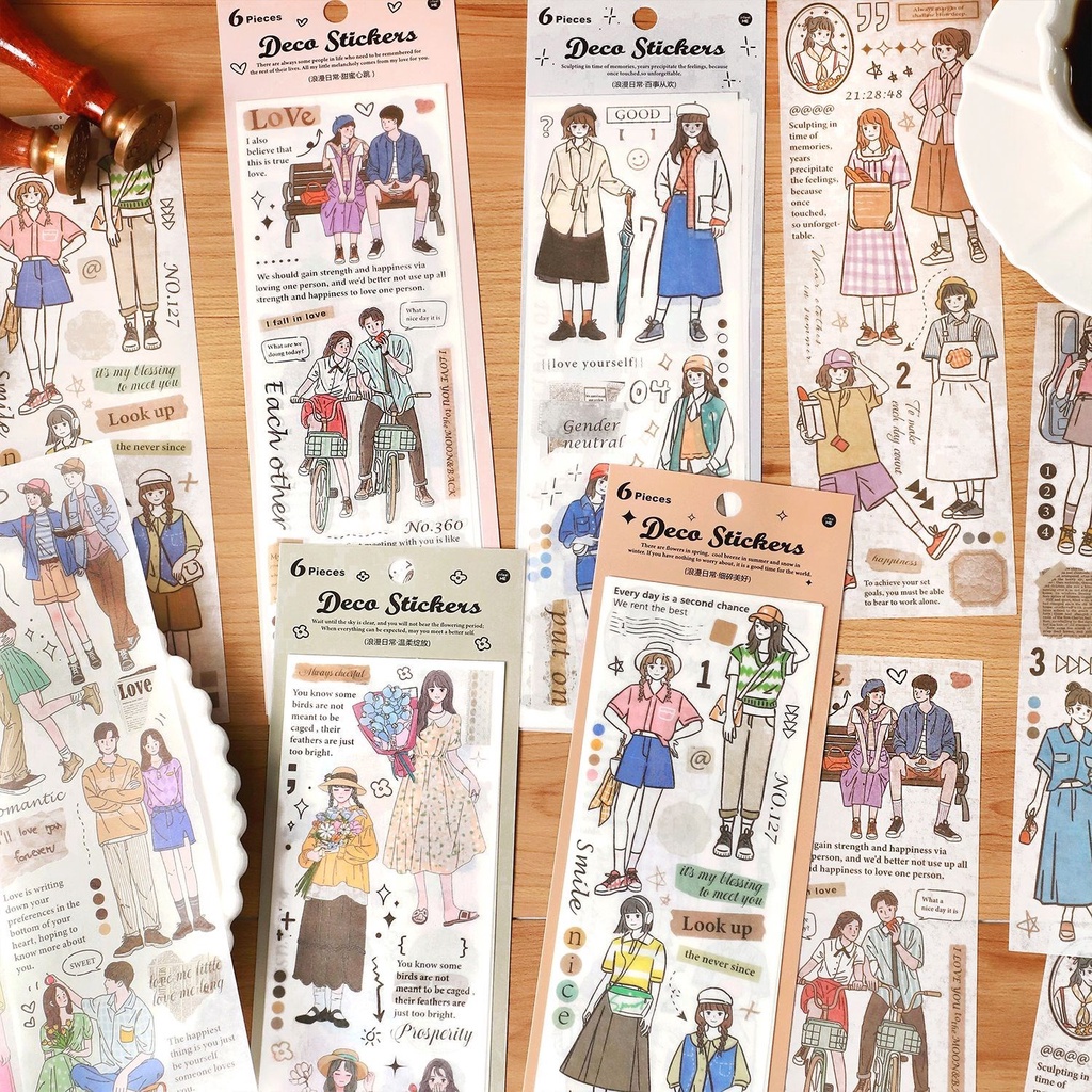 6 ชิ้น Kawaii Washi สติกเกอร์ชุดสาวชีวิตทุกวัน Outing Travel สติกเกอร์สําหรับ Scrapbooking DIY Planner Journal Letter การ์ดอัลบั้ม