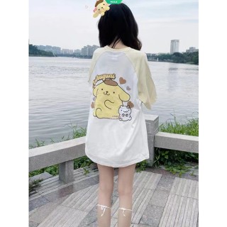 เสื้อยืดแขนสั้น พิมพ์ลายการ์ตูน Sanrio PomPom Purin Kuromi Cinnamoroll Melody แฟชั่นฤดูร้อน สไตล์เกาหลี สําหรับผู้หญิง 2023