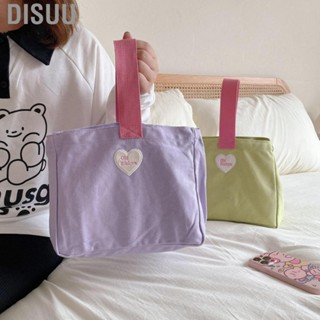 Disuu Bento Bag Heart Letter Embroidery Pattern Inner Pocket Storage Button Canvas Material Portable Lunch Box Bag