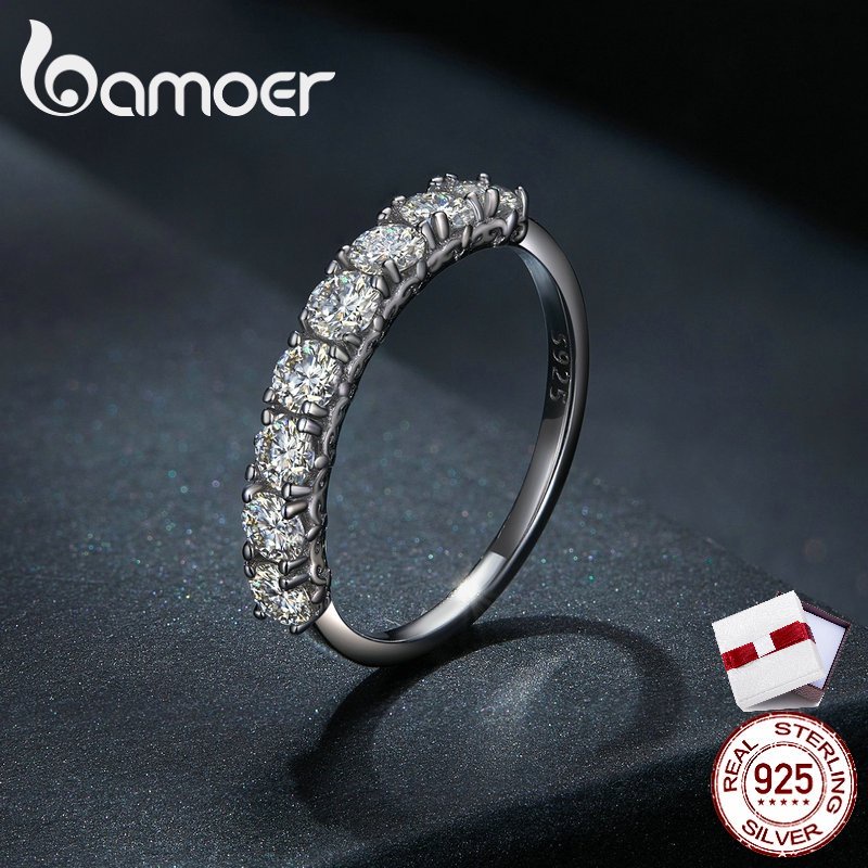 Bamoer แหวนเงิน 925 ลายโมอิส รูปตัว D VVS1 พรีเมี่ยม 4 ขนาด สําหรับงานแต่งงาน เด็กผู้หญิง