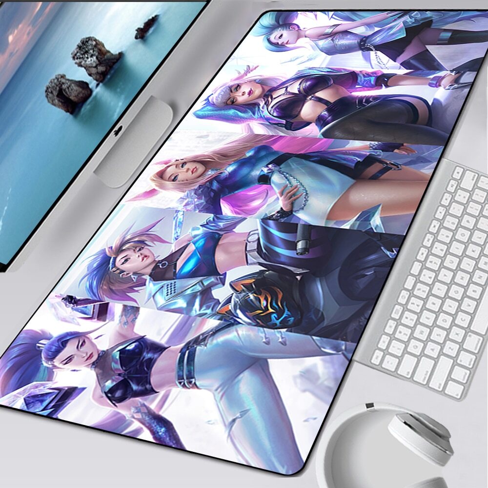 แผ่นรองเมาส์สําหรับเล่นเกมขนาดใหญ่คอมพิวเตอร์ Mousepad PC Gamer เมาส์ LOL KDA Ahri Akali Kaisa Serap