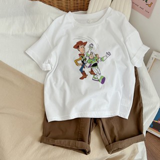 เสื้อยืดแขนสั้น พิมพ์ลายการ์ตูน Toy Story สีขาว แฟชั่นสําหรับเด็กผู้ชาย และเด็กผู้หญิง