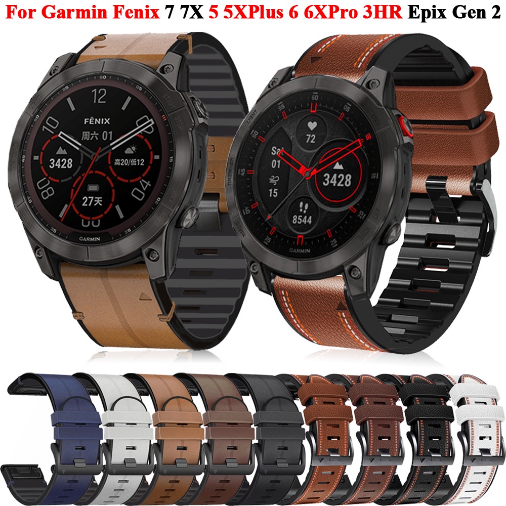 22 26 มม.หนัง + ซิลิโคนนาฬิกาสายรัดสําหรับ Garmin Fenix 7X 7 6X 6 Pro 5X 5 Epix Gen 2 Sapphire GPS Smartwatch Easyfit สายรัดข ้ อมือ Quick Release หนังซิลิโคนนาฬิกาสร ้ อยข ้ อมือ