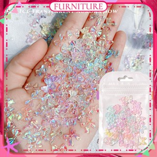 ♕50Pcs/1กระเป๋าเล็บ Aurora สีโบว์เครื่องประดับผสม Magic สีโปร่งใสสามมิติน้ำแข็งโปร่งใสสติกเกอร์เล็บตกแต่งเล็บเครื่องมือสำหรับเล็บ Shop 10สีเฟอร์นิเจอร์