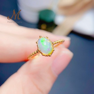 Meena Gems แหวนพลอยแท้โอปอล ตัวเรือนเงินแท้925 ชุบทอง แหวนพลอยแท้เสริมดวง พลอยประจำเดือนตุลาคม