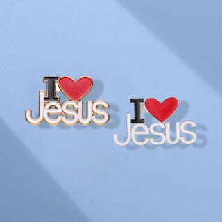 เข็มกลัดโลหะ รูปตัวอักษรภาษาอังกฤษ I love Jesus สําหรับตกแต่งเสื้อผ้า