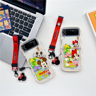 เคสโทรศัพท์มือถือ แบบฝาพับ ลาย Hello Mickey Minnie พร้อมสายคล้องมือ สําหรับ Samsung Galaxy Z Flip 4 3 5G Z Flip3 Flip4