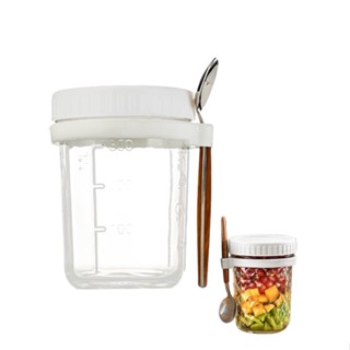 Reusable Multifunction Large Capacity Wide Mouth With Spoon Cereal Overnight Oatmeal Container Thickened Glass Oats Jars