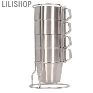 Lilishop Stainless Steel Cups Set Stackable Camping Mug Set Double Layer with Holder Stand for Mountaineering