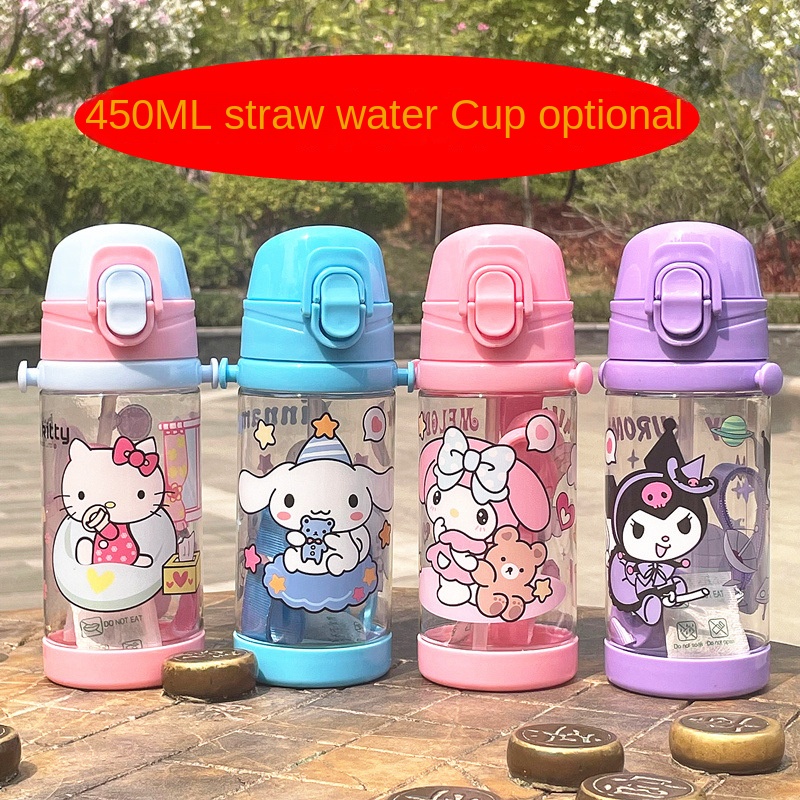 Kawaii Sanrio Hello Kitty กาต้มน้ํา มายเมโลดี้ คุโรมิ แบบพกพา 450 มล. ขวดน้ํา ฟางดื่ม ของขวัญสําหรับเด็ก
