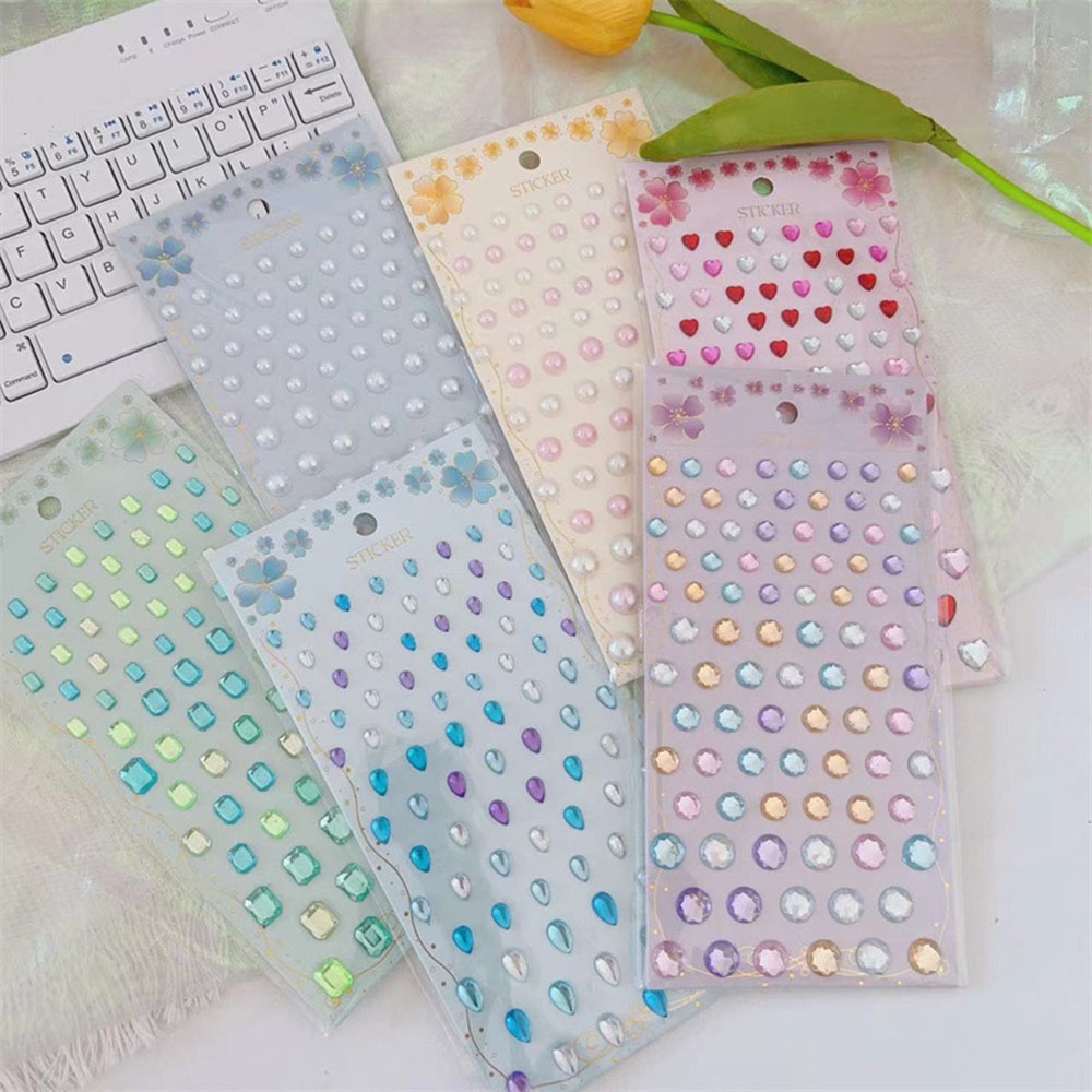 สติกเกอร์เพชรคริสตัล พลอยเทียม ไข่มุก 3D สําหรับตกแต่ง DIY
