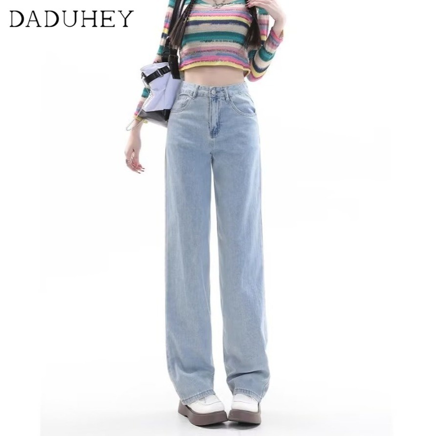 DaDuHey Light Blue Wide-Leg Jeans Women's Korean-Style Loose High-Waist Casual Mopping Pants