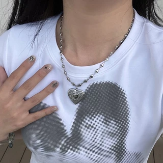 Arin เครื่องประดับโซ่ รูปหัวใจ แกะสลัก สไตล์เกาหลี เรโทร ปรับได้ สําหรับนักเรียน