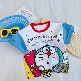 100% Cotton Boys and Girls Small and Older Kids 2023 Summer New Stitching Printing Heavy Industry Quick-Drying Breathable Short-Sleeved T-shirt Top Mjml