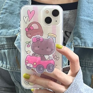 เคสโทรศัพท์มือถือหนัง ซิลิโคนแข็ง กันกระแทก ลายการ์ตูนแมวน่ารัก สีดํา สําหรับ Apple Iphone 14Promax 13 12 11