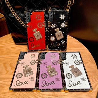 For Samsung Galaxy S10E A10S A20S A02 A03 A21 A21S A31 Diamond Perfume Bottle Square Phone Case