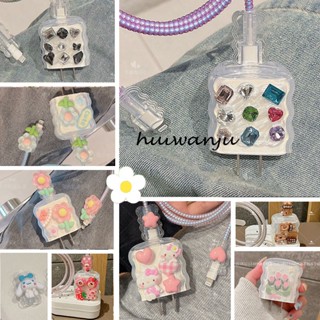 Huiwanju เคสป้องกันสายชาร์จ ประดับเพชรน่ารัก สําหรับ iPhone 14 Plus iP11Promax ip13 ip14 ip12