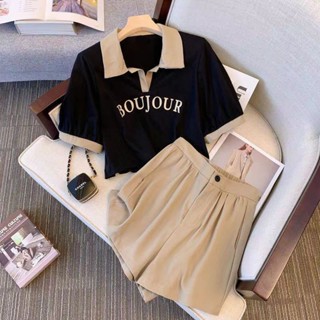 Fashionable Short-sleeved Suit Womens Summer New Korean-style Slimming Fashionable POLO Top Casual Shorts College-style Two-piece Suit