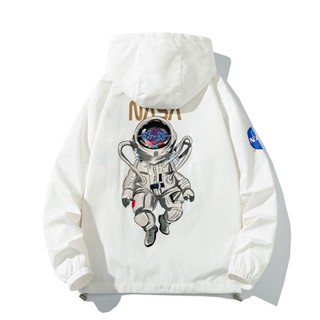 เสื้อแจ็กเก็ตเบสบอล มีฮู้ด ลายนักบินอวกาศ Nasa แฟชั่นฤดูใบไม้ผลิ และฤดูใบไม้ร่วง สไตล์สตรีท สําหรับผู้ชาย และผู้หญิง