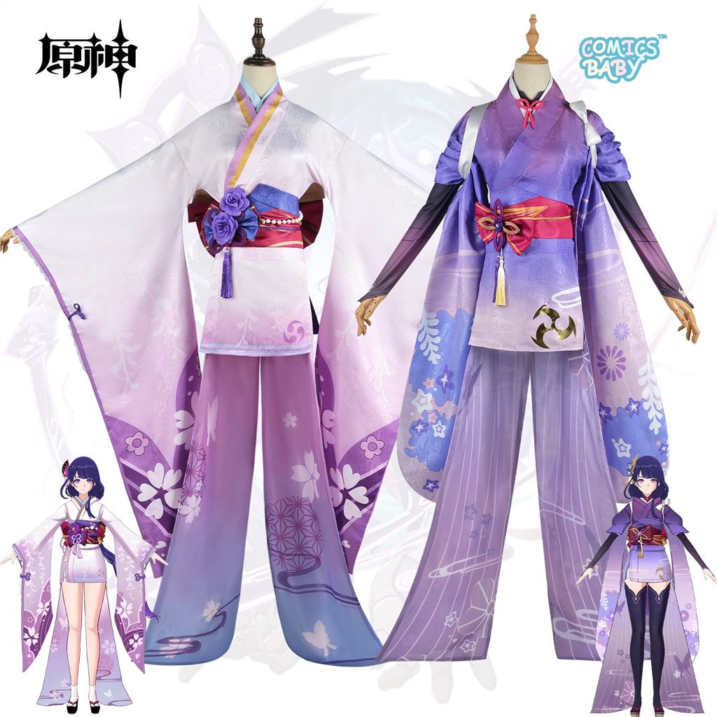 Genshin Impact Raiden Shogun cosplay Costume วิกผมคอสเพลย์ การ์ตูนอนิเมะ สําหรับผู้หญิง Beelzebul Raiden Ei Raiden Makoto Baal cos suit Game anime kimono Shoes 原神雷神巴尔真雷电将军影武者