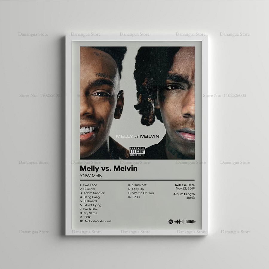 โปสเตอร์เพลง YNW Melly vs Melvin อาร์ตฝาผนัง พิมพ์ภาพบนผ้าใบ ของขวัญตกแต่งบ้าน
