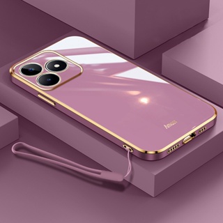 ใหม่ เคสโทรศัพท์มือถือแบบนิ่ม ขอบตรง หรูหรา พร้อมสายคล้อง สําหรับ OPPO Realme C53 Realme Narzo N53