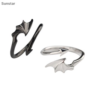 Sunstar แหวนคู่รัก ลายปีกแวมไพร์ ลูกศร สีดํา สีขาว สไตล์พังก์ โกธิค โกธิค เครื่องประดับแฟชั่นสตรี