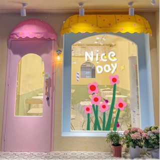 🌷สติ๊กเกอร์ตกแต่งร้าน NICE DAY FLOWER🌸 ติดผนัง ติดกระจก ร้านกาแฟ คาเฟ่