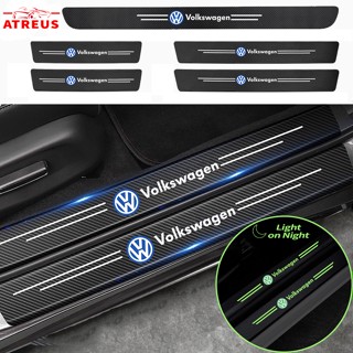 Volkswagen สติกเกอร์คาร์บอนไฟเบอร์เรืองแสง ป้องกันรอยขีดข่วน สำหรับติดประตูรถยนต์ Threshold stickers to prevent trampling Polo Volkswagen Golf mk3 mk6 mk7 Scirocco Beetle Passat B5 B6 B7 CC B8 T5