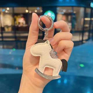 Car Cartoon Key Button Cute Small Wooden Horse High-End Rhinestone-Encrusted Key Ornaments Will Be Rich Soon Creative and Refined Ins Trnn